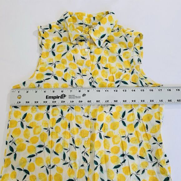 Japna Top Women M Lemon Yellow Sleeveless Button Up Tie Front Whimsy Preppy Boho - Picture 5 of 6